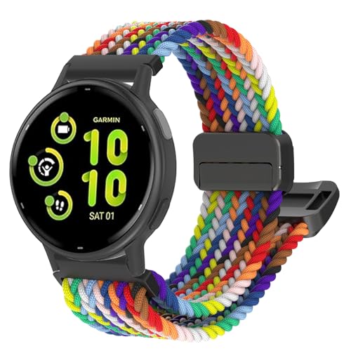 Nylon Armband für Garmin Vivoactive 4S, 18mm Stretch Woven Nylonband mit Edelstahl Magnetschnalle Armband für Garmin Venu 3S/ Venu 2S/ Vivomove 3S/ Forerunner 255S /Forerunner 265S von TOPsic