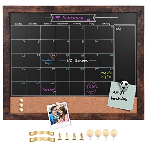 TORASO Magnetische Kreidetafel, Kalender, Korktafel, 33 x 43,2 cm, Kombinationstafel, Pinnwand, Walnussbraun, gerahmt, Tafel, Kalender, Kork-Kombi-Tafel (ZHHB-BN-3442) von TORASO