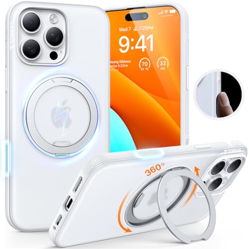 TORRAS 360° Ostand R Fitness für iPhone 16 Pro Hülle für MagSafe mit Kamerasteuerung Taste [Nr.1 Magnetkraft & Zertifiziert Militärischer Schutz & Flexibler Ständer] Hülle iPhone 16 Pro Case Weiß von TORRAS