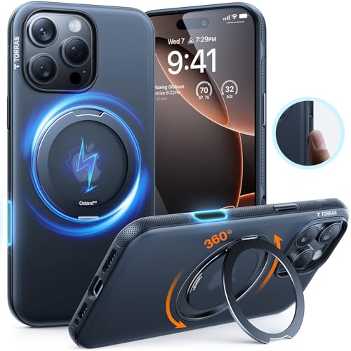 TORRAS 360° Ostand R Fitness für iPhone 16 Pro Hülle für MagSafe mit Kamerasteuerung Taste [Nr.1 Magnetkraft & Zertifiziert Militärischer Schutz & Flexibler Ständer] Hülle iPhone 16 Pro Case Schwarz von TORRAS