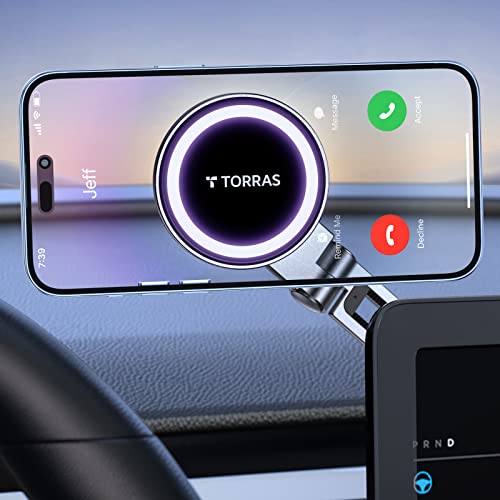 TORRAS Magsafe Autohalterung für Tesla [Faltbar & Versteckt] Modell Y 3, S, X, Einstellbare 360° magnetische Handyhalterung für Auto, Tesla-Zubehör von TORRAS