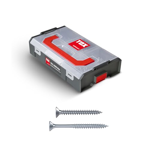 TOX L-BOXX Mini Spanplattenschrauben 4 mm Sortiment TX, individuell anpassbar, stapel- & untereinander verklickbar, inklusive Holzschrauben mit TX Antrieb, 500 tlg., 094903207 von TOX