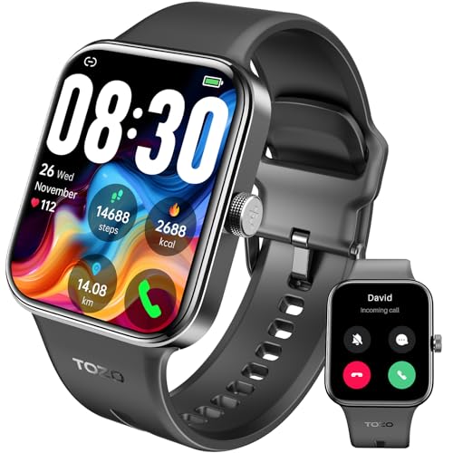 TOZO S4 AcuFit One Smartwatch Damen Herren, Bluetooth-Anruf, Fitnessuhr mit 1,78” Touchscreen Herzfrequenz Schlafüberwachung, IP68 Wasserdicht, Workout für iOS und Android - Schwarz von TOZO