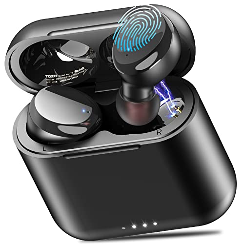 TOZO T6 Kopfhörer Kabellos Bluetooth 5.3 Bluetooth Kopfhörer, In Ear Kopfhörer 45 Std Akkulaufzeit mit Ladeetui, IPX8 Wasserdicht Kabellose Kopfhörer, Premium Tiefer Bass Sportkopfhörer - Schwarz von TOZO