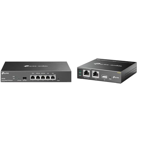 TP-LINK ER7206 6 Port Dual/Multiple WAN VPN Router, schwarz & OC200 Omada Hybrid PoE Hardware Controller für EAP Serie, USB Port für automatisches Backup, Cloud-Dienst, mobile APP, grau metallic von TP-Link