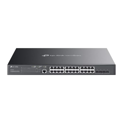 TP-Link TL-SG3428XMP 24 Port L2+Managed PoE+ Switch mit 24 PoE+ Ports und 4 10G-SFP+ Slots (10G Uplink, 384 Watt, Zentrales Cloud-Management, Omada-SDN, IPv6-Unterstützung)Schwarz von TP-Link