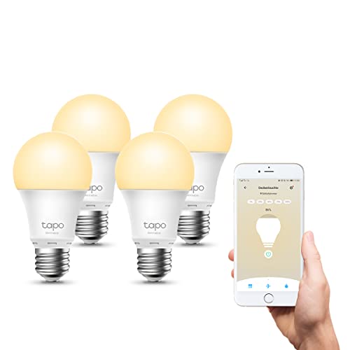 Tapo TP-Link Tapo L510E smarte WLAN Glühbirne E27, dimmbar 8.7 W, kein Hub notwendig, kompatibel mit Alexa, Google Assistant, Abläufe und Zeitpläne, Abwesenheitmodus, Tapo App (4 pack), Weiss von TP-Link