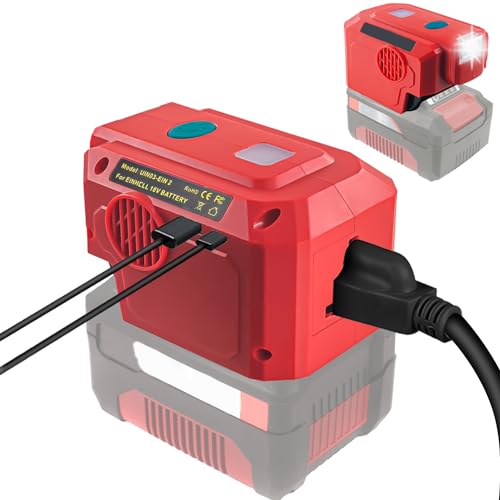 TPDL 200W Akku Wechselrichter für Einhell 18V Akku，DC 18V auf AC 220V Spannungswandler Konverter Pure Sine Wave Akku Adapter mit USB Type-C, 200LM LED Lampe für Einhell 18V Lithium Ionen Akku von TPDL