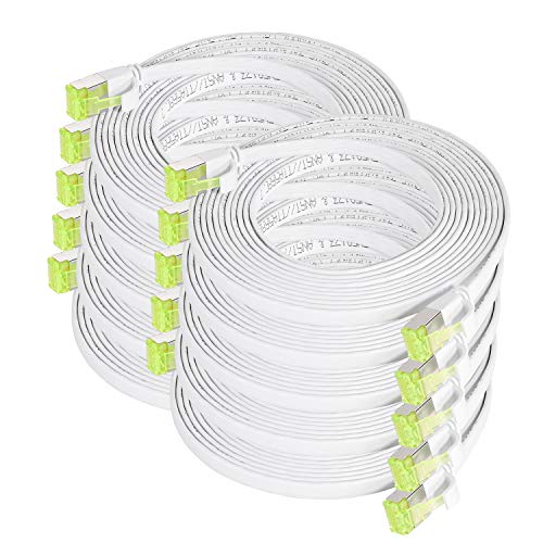 TPFNet 10er Pack CAT.7 hochwertiges Premium Netzwerkkabel flach mit RJ45 Anschluss | LAN Kabel | 3m | weiß |Abschirmung durch U/FTP | kompatibel mit Router, Modem, Switch von TPFNet