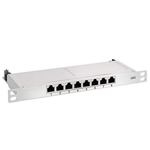 TPFNet Cat.6 Patchfeld 8 Port Verteilerfeld 8X RJ45 Buchse 10 Zoll 0,5HE Geschirmt Grau von TPFNet