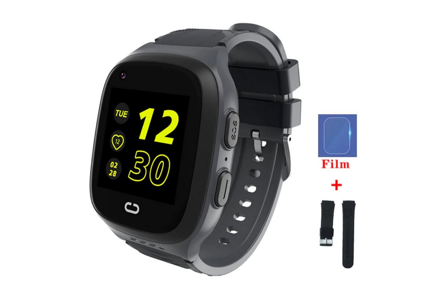 TPFNet SW10 mit Silikon Armband - für Kinder mit SOS und GPS Funktion Smartwatch (Android), Kinder mit Kamera für Videotelefonie, Herzfrequenz, Schrittzähler, Taschenrechner, Schlafüberwachung etc. Schwarz von TPFNet