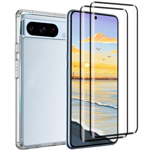 TPLTECH 3 in 1 für Panzerglas für Google Pixel 8 Pro Schutzfolie, 1 Hülle+2 Stück 9H Härte 0.33mm Displayfolie für Pixel 8 Pro Folie, Fingerabdruck-ID Blasenfrei Glasfolie Handyhülle Transparent von TPLTECH