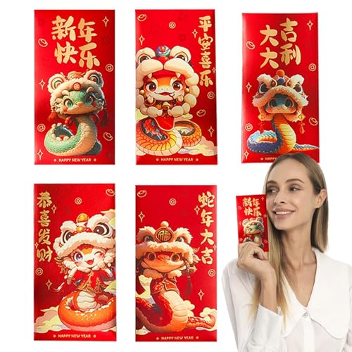 TQEBWUS 2025 Snake Lunar New Year Geldumschläge,2025 Frühlingsfest Roter Umschlag,5X Glücksgeldbeutel zum Mondneujahr | Chinesisches Schlangenjahr-Glücksgeldpaket für Mondneujahr, Hochzeit von TQEBWUS