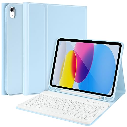 TQQ iPad 10. Generation Hülle mit Tastatur 10,9 Zoll 2022, (QWERTZ Deutsches Layout), Abnehmbare Kabellose Bluetooth Tastatur, Flexibles TPU Hülle mit Stifthalter für Neue iPad 10. Generation von TQQ
