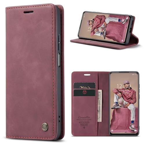 TQmchun Handyhülle für Oppo Find X6 Pro Hülle Magnet Kartenfach Standfunktion Klapphülle Schutzhülle,Premium Leder Klappbar Tasche Flip Case, Rot von TQmchun