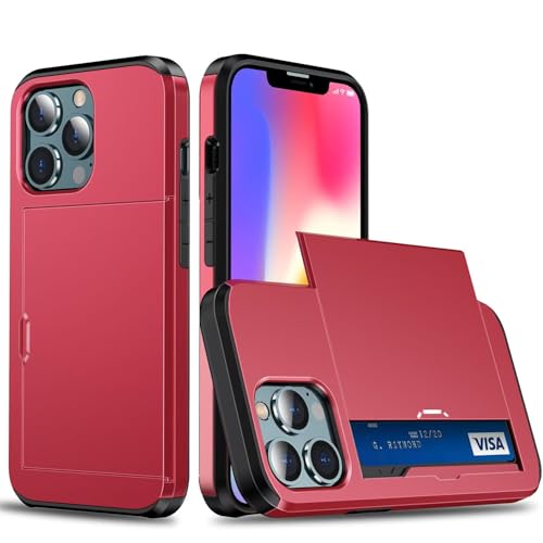 TQmchun Standard Handyhülle für iPhone XS Max Case Silikon,Verschiebbarer Versteckter mit Kartenfach Silikon TPU Handyhülle Dünn Stoßfest Handy Tasche Bumper Brieftasche Case(Rot) von TQmchun