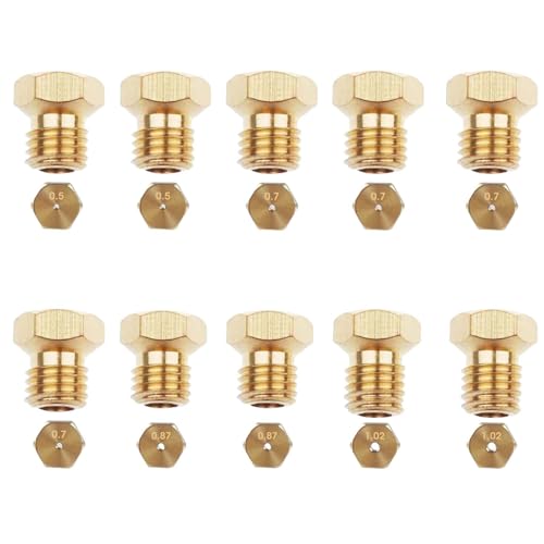 TREABEAR 10Pcs Gasdüsen für Gasgrill, Gas Nozzles, Gasherd Düsen für Propangas, Düsen, Messing Düsen 2×0.5mm, 2×0.87mm, 2×1.02mm, 2×0.7mm, Jet-Düse für Gasherdbrenner Nozzle Replacement Parts von TREABEAR