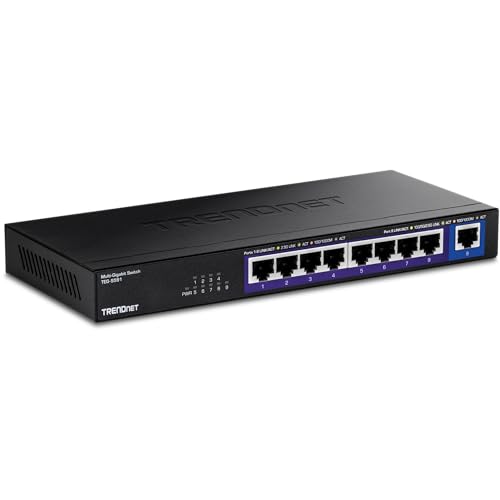 TRENDnet 9-Port Multi-Gig-Switch, TEG-S591, 8 x 2,5G RJ-45-Ports, 1 x 10G RJ-45-Port, 60 Gbit/s Schaltkapazität, lebenslanger Schutz, schwarz von TRENDnet