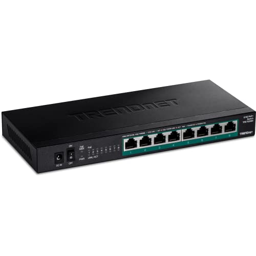 TRENDnet TPE-TG380 Unmanaged 2.5G PoE+ Switch mit 8 Ports, lüfterlos, kompaktes Desktop-Design, Metallgehäuse, 2.5GBASE-T-Ports, IEEE 802.3bz, 100 W PoE-Budget, Schwarz von TRENDnet