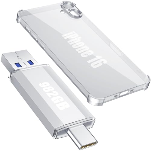 TRGOOMO Handyhülle für iPhone 40.6 & 5.1 cm-1 USB-Stick 982GB (Typ-C & USB-A), Dual Port U Disk für iPhone 16, stoßfeste Schutzhülle mit externem Speicher, Weiß von TRGOOMO