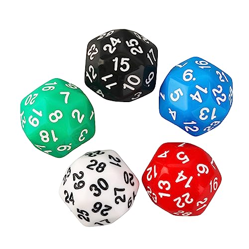 5 Stück 30-seitige Würfel D30 Polyedrisches Rollenspiel Würfelpaket RPG Brettspielwürfel Acrylwürfel Clubspiel Würfel Kits 30-seitiges Polyederwürfel Set 5-Farben Würfelsortiment Polyedrische Digitale von TRHEEE