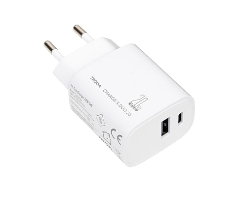 TROIKA Ladestecker mit GaN - und Schnellladetechnologie Power Delivery Charge-X Duo 20 – 20W, USB-C und USB-A Anschluss – gleichzeitiges Laden von Zwei Geräten – Kunststoff – weiß – TROIKA Original von TROIKA