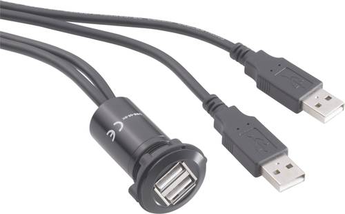 TRU Components USB-06-BK USB-Doppeleinbaubuchse 2.0 Buchse, Einbau 2 x USB-Buchse Typ A auf 2 x USB- von TRU Components