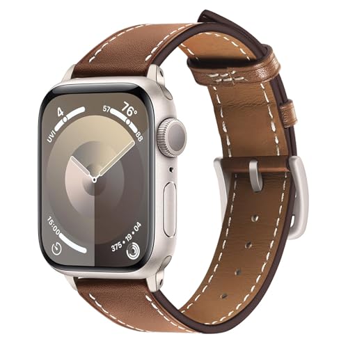 TRUMiRR Ersatz für Apple Watch 10 42mm/Apple Watch 9 8 7 41mm/Apple Watch SE(2.Generation) 40mm Armband,Mesh Gewebte Edelstahl Uhrenarmband Metall Leder Armband für iWatch SE Serie 9 8 7 6 5 4 3 2 1 von TRUMiRR