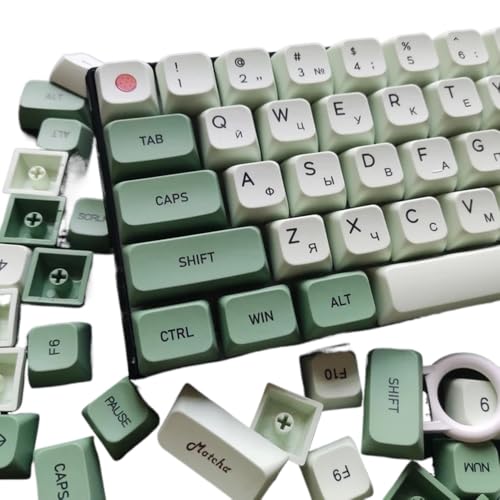 Personalisierte 123 XDA-Profil-PBT-Tastenkappen, kompatibel mit mechanischen Cherry MX-Tastaturen, englisch-koreanisch-russischen Layouts(Matcha Russian) von TRyYCB