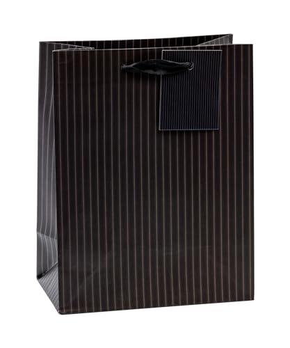 TSI Geschenktüten NADELSTREIFEN schwarz, 12er Packung, Größe: Mittel (HxBxT 23 x 18 x 10 cm), Art. Nr. 86010 von TSI