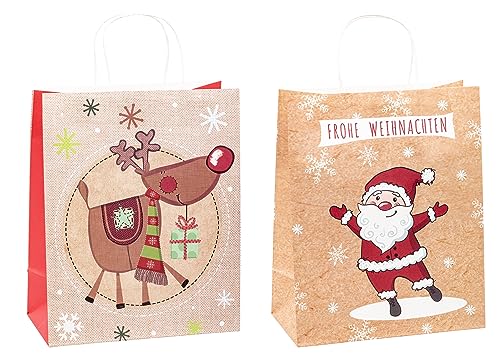 TSI Geschenktüten aus Kraftpapier WEIHNACHTEN, 6er Packung, Größe: Groß (HxBxT 32 x 26 x 12 cm), Art. Nr. 88318 von TSI