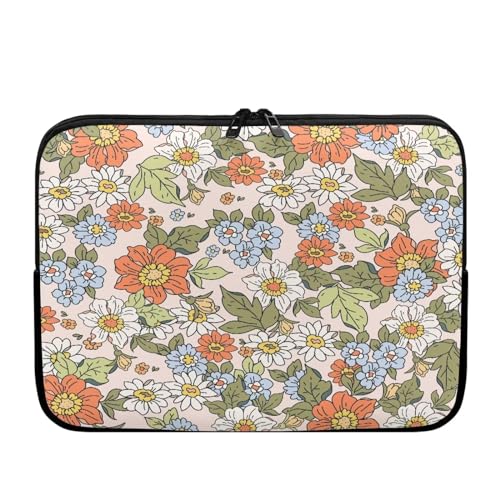 TSOVTHRID Computerhüllen, 25,4 cm (10 Zoll), bunte Blumen, Blätter, stoßfest, schützende Notebook-Tasche, Laptoptasche mit Reißverschluss von TSOVTHRID