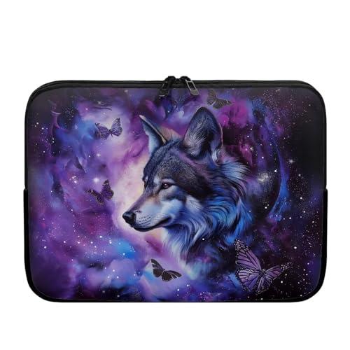 TSOVTHRID Laptop-Tasche für Damen, Wolf, Violett, Blau, Galaxie, Schmetterling, mit Reißverschluss, 33 cm (13 Zoll) Lap-Top-Tragetasche, Notebook-Hülle von TSOVTHRID