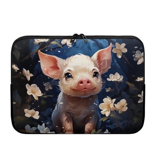 TSOVTHRID Pig Plumeria Pfirsichblüte Blume Laptop Sleeve Case 13 Zoll Tragbare Lap-Top-Taschen Notebook Hüllen Computerhüllen Kompatibel mit Arbeiter/Leser/Studenten, Blau von TSOVTHRID