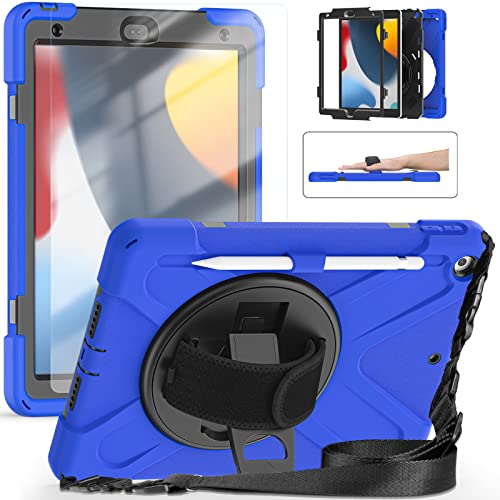 TSQ Schutzhülle für iPad 10.2 mit Stifthalter, 2019/2020 | [Integrierter Displayschutz] Full Body Dropproof Defender Case Stifthalter/Ständer/Handschlaufe Zoll 7. 8. Generation Tablet Blau von TSQ