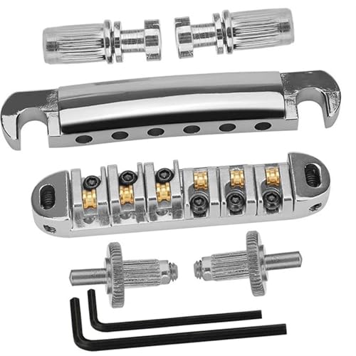 Gitarrenbrückenteile 1 Set Mit 6 Saiten Gitarrensteg Und Saitenhalter Mit Pfosten Für SG/LP E-Gitarre Silber von TSTS