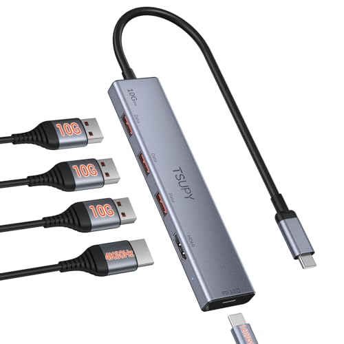 TSUPY 10Gbps USB C Hub HDMI 4K@ 60Hz, PD 100W, 3*USB-A 10Gbps, USB C Adapter Kompatibel für Phone, MacBook Pro/Air, Surface Laptop, Steam Deck/Switch usw. von TSUPY