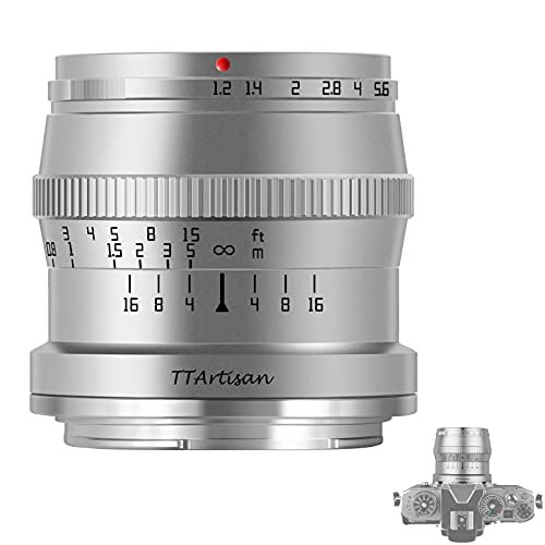 TTARTISAN 50mm F1.2 Objektiv APS-C MF für Sony E-Mount Kameras A5000 A6500 A6600 NEX-3 NEX-3N NEX-7 NEX5 CA7 A7I A7I A7R A7RII A7RIII A7RIV A7S A7SI A7SII A9 und mehr.（Silber） von TTARTISAN