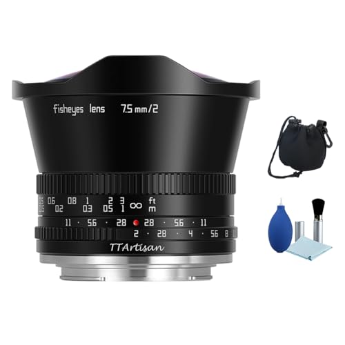 TTArtisan 7,5 mm F2 APS-C Fischaugenobjektiv 180° Ultra-Weitwinkel große Blende Manueller Fokus Objektiv für Panasonic/Olympus M4/3 Kamera G1 G85 GF1 GF9 GM1 GH2 GH5 EM10II EPL9 EPM1 EM10III von TTARTISAN