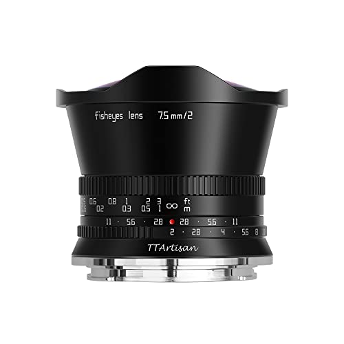 TTArtisan 7.5mm F2.0 APS-C Fisheye Objektiv kompatibel mit Panasonic Leica L Sigma Mount Black Ultra-Weitwinkelobjektiv mit 180 Grad Bildwinkel ohne Filter von TTARTISAN