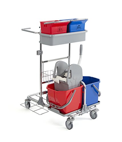 TTS 0002001 Tecno 01 Wagen für die Reinigung chrom, zwei 15 Liter Eimer und Wringer, zwei Eimer 6 Liter und eine Ablage, Müllsackhalter 120 Liter von TTS Cleaning