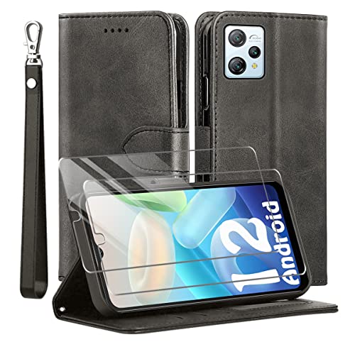 TTYSHTT Kompatibel mit Blackview A53 /A53 Pro Hülle, Leder Flip Stoßfeste Handyhülle, Magnetische Schutzhülle Silikon TPU [Kartenfach] [Standfunktion][2X Displayschutzfolie] Case -Schwarz von TTYSHTT