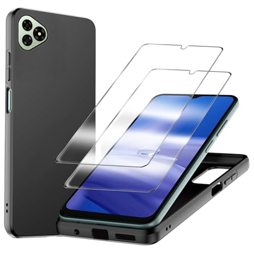 TTYSHTT Schutzhülle für Ulefone Note 19 und 2 Pack Displayschutzfolie aus gehärtetem Glas, schlanke & kratzfeste Silikon-stoßfeste Schutzhülle - Schwarz von TTYSHTT