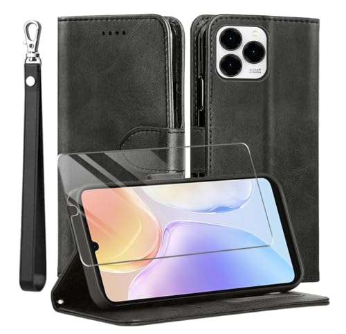 TTYSHTT Schutzhülle für Ulefone Note 20 Pro und Displayschutzfolie aus gehärtetem Glas, PU-Leder, Flip-Cover, Brieftaschen-Handyhülle, Schutz [Voller Schutz] [Kartenfächer] [Ständer] für Ulefone Note von TTYSHTT