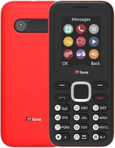 TTfone TT150 Handy Basic entsperrt mit Bluetooth, Lange Akkulaufzeit, Dual-SIM mit Kamera und Spiel, einfach zu bedienen, robust und leicht (rot, mit Ladegerät) von TTfone