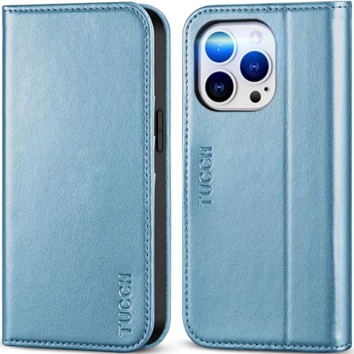 TUCCH Case für iPhone 14 Pro 5G 2022 Hülle [RFID Blocker] [Magnet] ische Flip Case Handyhülle TPU [Standfunktion] [Kartenfach], Schutzhülle kompatibel mit iPhone 14 Pro (6,1 Zoll) Glitzer Blau von TUCCH