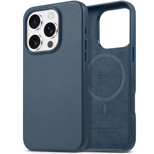 TUCCH Handyülle für iPhone 16 Pro, Kabellos Laden Hülle, PU-Lederhülle Cover Schutzhülle, Dünn Anti-Fingerabdruck, Leicht Stoßfest Case Kompatibel mit iPhone 16 Pro 6,3 Zoll 2024, Dunkelblau von TUCCH