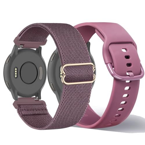 TUCOMO 2 Pack Armband Kompatibel mit 18mm Garmin Venu 2S/Venu 3S/Vivoactive 4S/Vivomove 3S, Elastische Schleife Dehnbare Nylon & Silikon Ersatzband für Garmin Forerunner 255S/265S Herren Damen von TUCOMO