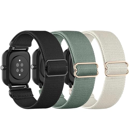 TUCOMO 3 Pack Elastische Nylon Armband Kompatibel mit Amazfit GTS 4 Mini/GTS 4/GTS 3/GTS 2 Mini/GTS 2e/GTS 2/GTS,Loop Dehnbare Ersatzband für Amazfit Bip U Pro/Bip 3 Pro/Bip Lite Herren Damen von TUCOMO