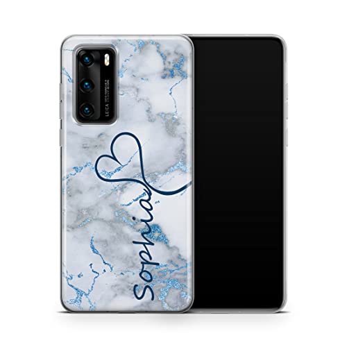 TULLUN Personalisierte Handyhülle für Huawei P20 Pro - Klare Soft Gel Benutzerdefinierte Marmor Name & Herz Buchstabe Initialen Name Text - Winter Marmor von TULLUN